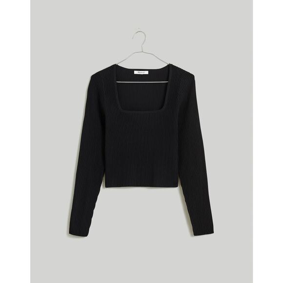 NEW Madewell Ottoman Black Ribbed Knit Square Neck Sweater Top Size XL - Picture 9 of 10